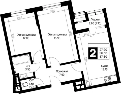 Планировка 2-к.кв