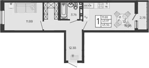 Планировка 1-к.кв