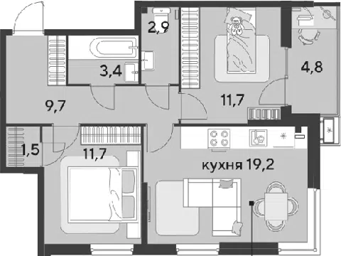 Планировка 3Е-к.кв