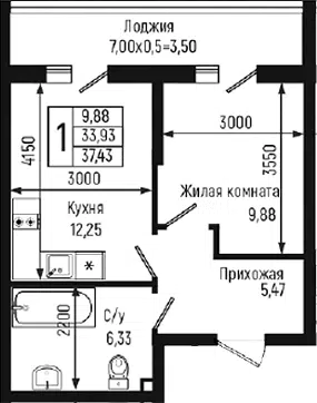 Планировка 1-к.кв
