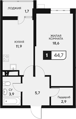 Планировка 1-к.кв