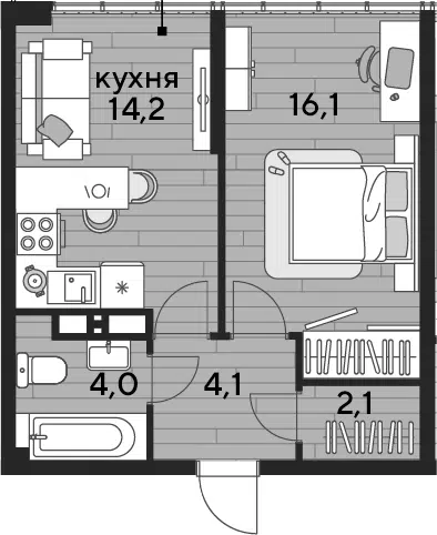 Планировка 1-к.кв