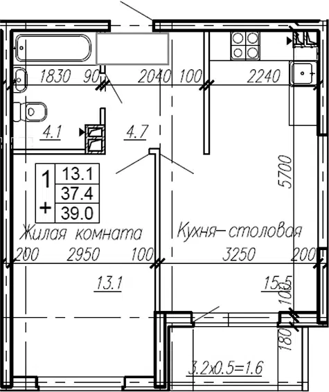 Планировка 1-к.кв