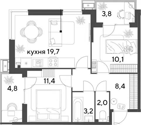 Планировка 3Е-к.кв