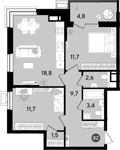 Планировка 3Е-к.кв