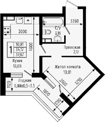 Планировка 1-к.кв