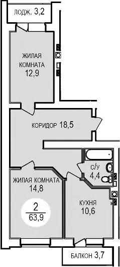 Планировка 2-к.кв