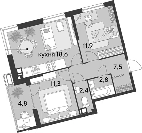 Планировка 3Е-к.кв