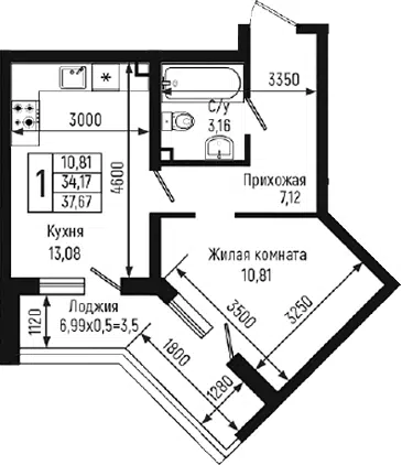 Планировка 1-к.кв