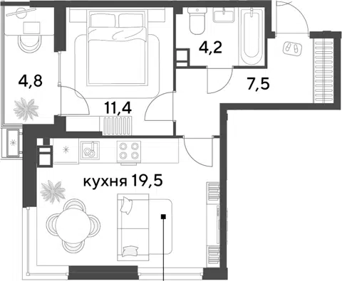 Планировка 2Е-к.кв