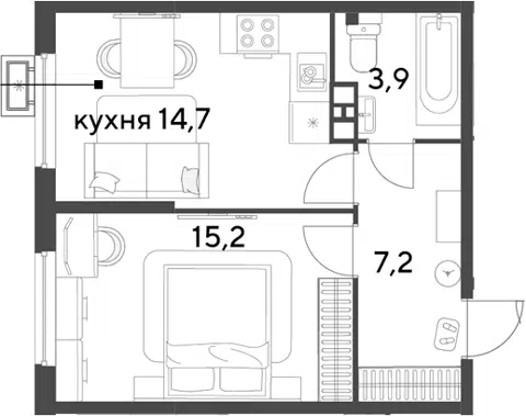 Планировка 1-к.кв