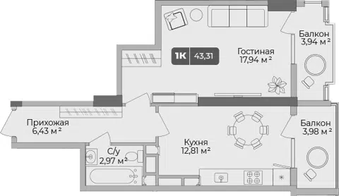 Планировка 1-к.кв