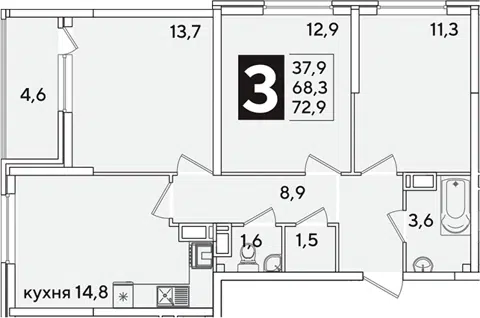 Планировка 3-к.кв