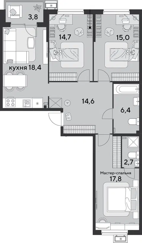 Планировка 4Е-к.кв
