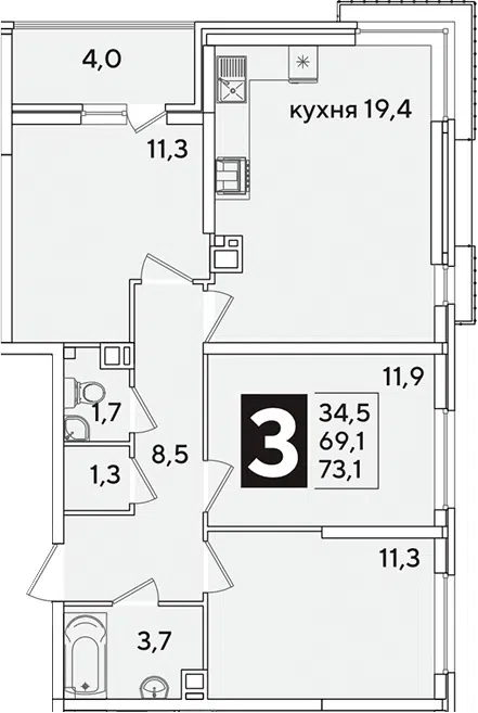 Планировка 4Е-к.кв