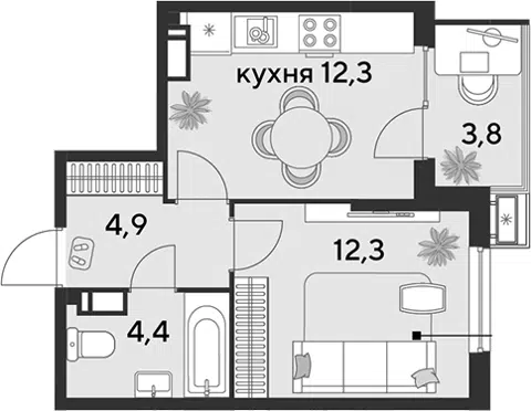 Планировка 1-к.кв