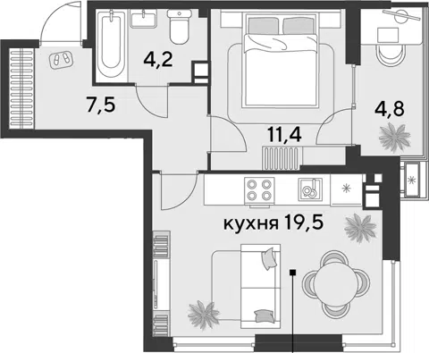 Планировка 2Е-к.кв