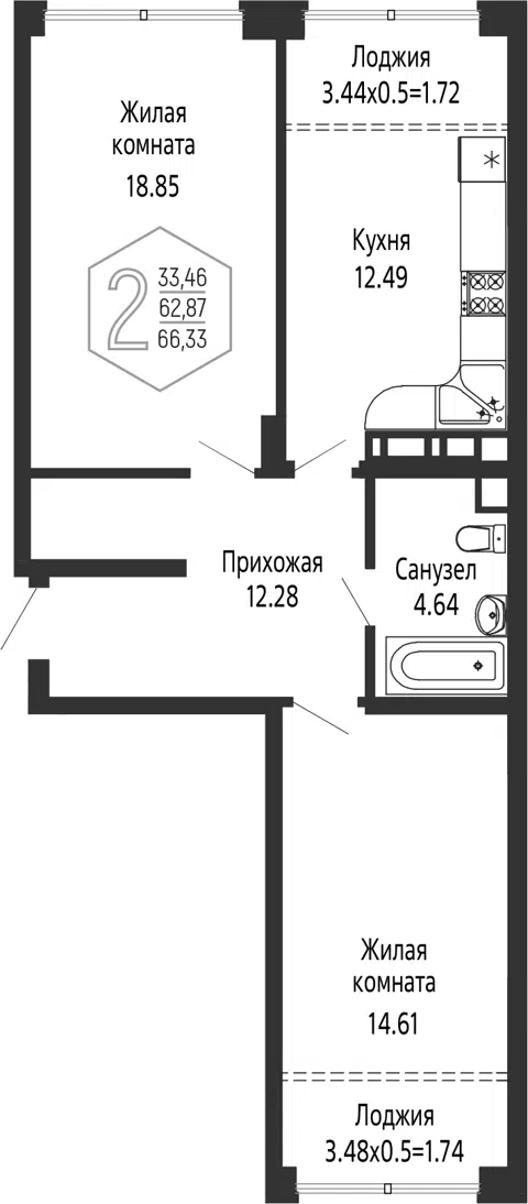 Планировка 2-к.кв