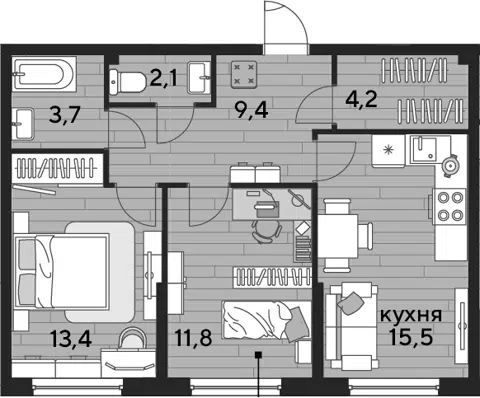 Планировка 2-к.кв
