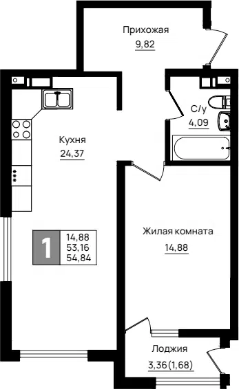 Планировка 1-к.кв