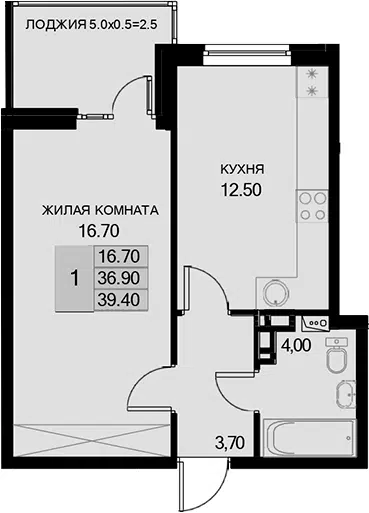 Планировка 1-к.кв