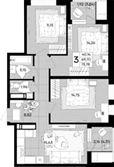 Планировка 3-к.кв