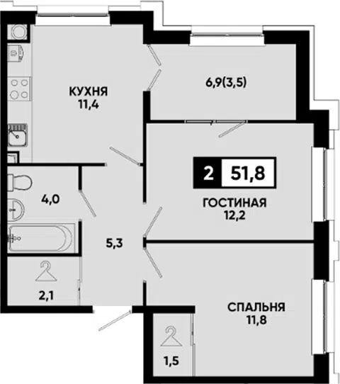 Планировка 2-к.кв