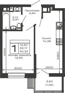 Планировка 1-к.кв