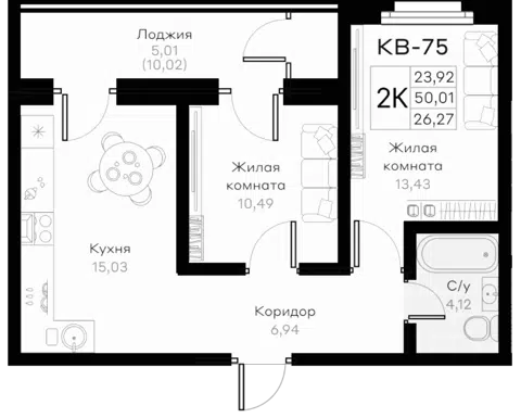 Планировка 2-к.кв