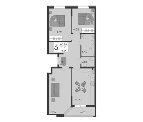 Планировка 3-к.кв