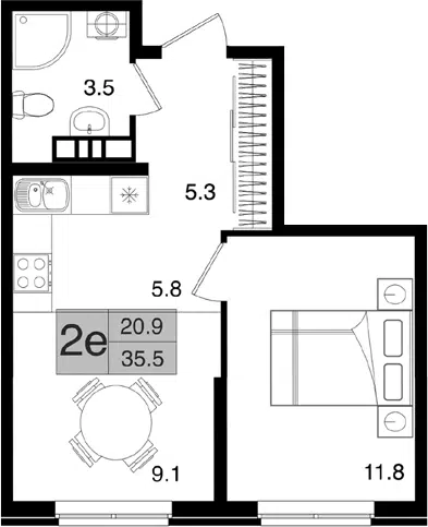 Планировка 2Е-к.кв