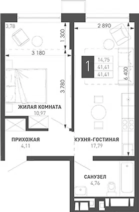 Планировка 1-к.кв