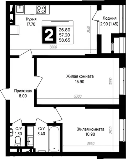 Планировка 2-к.кв