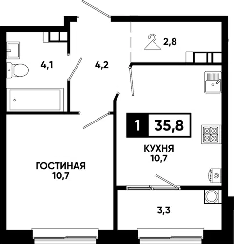 Планировка 1-к.кв
