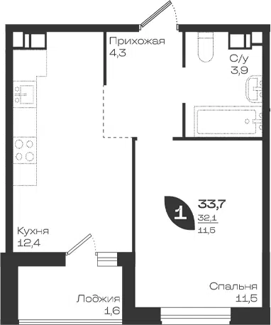 Планировка 1-к.кв