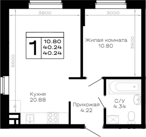Планировка 1-к.кв