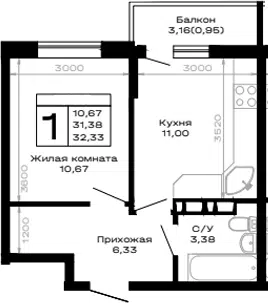 Планировка 1-к.кв