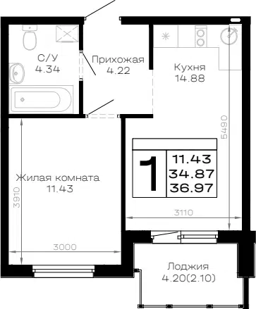Планировка 1-к.кв