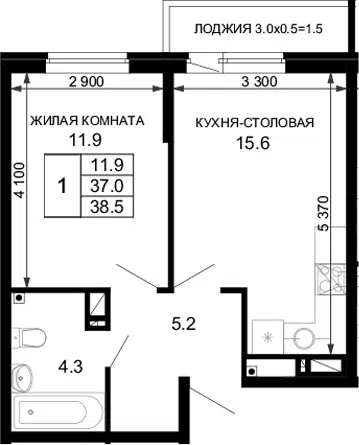 Планировка 1-к.кв