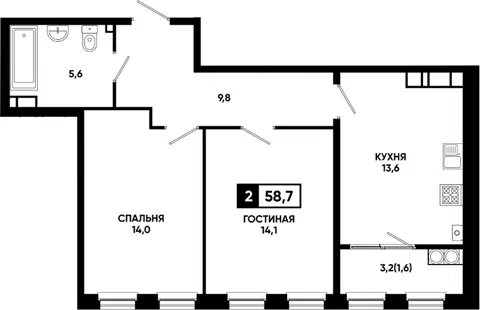 Планировка 2-к.кв