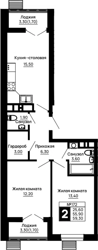 Планировка 2-к.кв