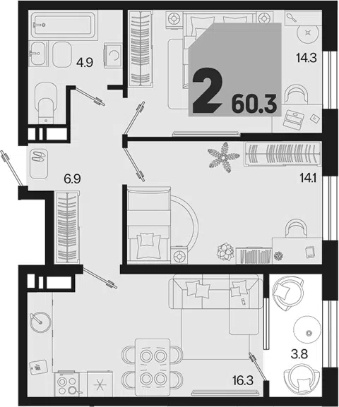 Планировка 3Е-к.кв