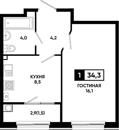 Планировка 1-к.кв