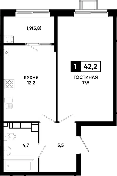 Планировка 1-к.кв