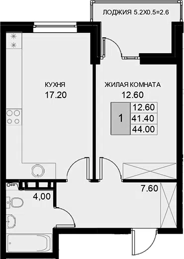 Планировка 1-к.кв