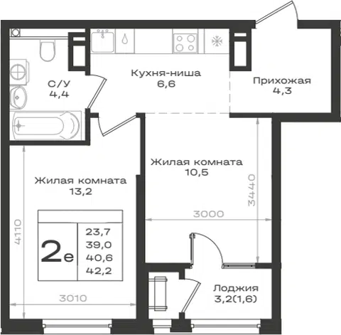 Планировка 2Е-к.кв