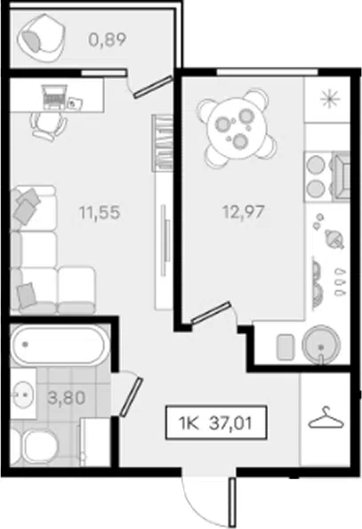 Планировка 1-к.кв