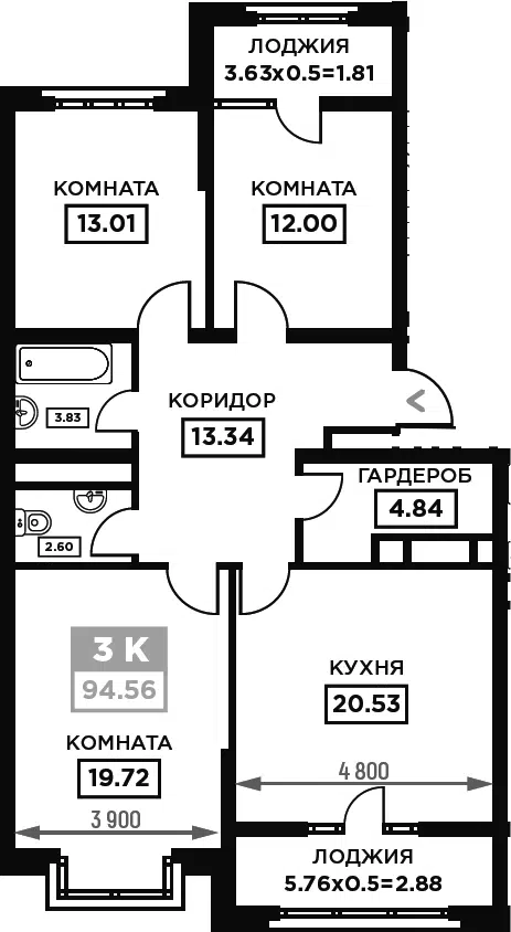 Планировка 3-к.кв