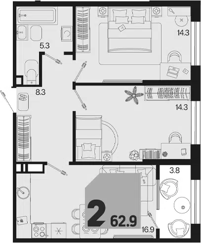 Планировка 3Е-к.кв