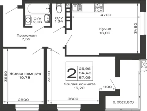 Планировка 2-к.кв
